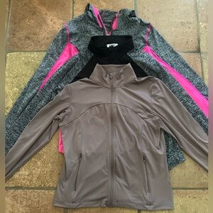 3 Fitness Workout Athletic Zip Up Jackets Lot Bundle Set